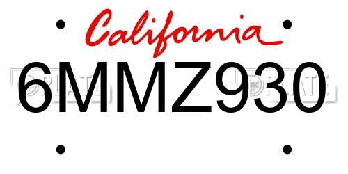 6MMZ930 California License Plate