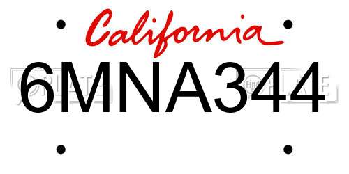 6MNA344 California License Plate