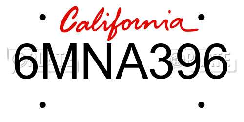 6MNA396 California License Plate