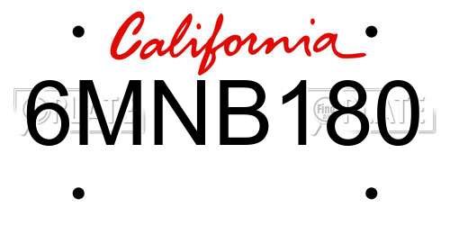 6MNB180 California License Plate