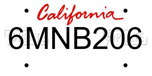 6MNB206 California License Plate