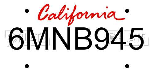 6MNB945 California License Plate
