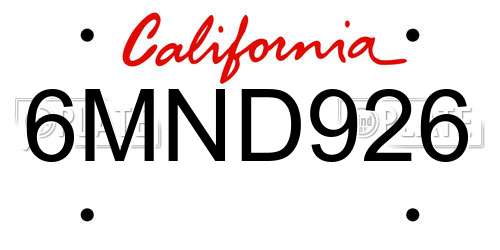 6MND926 California License Plate