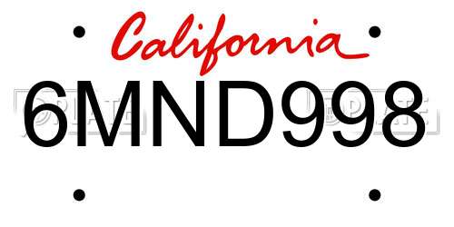 6MND998 California License Plate