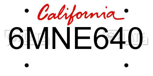 6MNE640 California License Plate