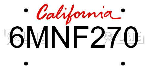 6MNF270 California License Plate