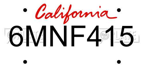 6MNF415 California License Plate