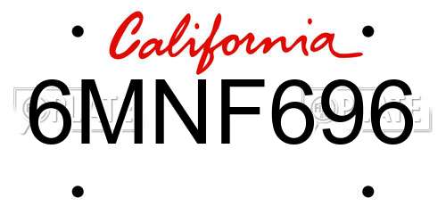 6MNF696 California License Plate