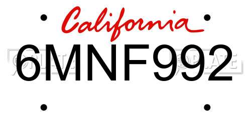 6MNF992 California License Plate