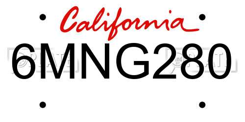 6MNG280 California License Plate