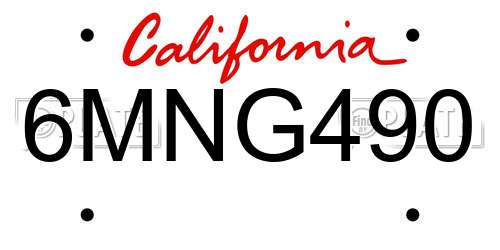 6MNG490 California License Plate