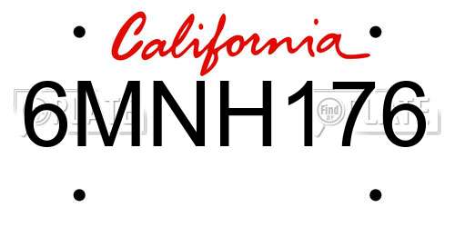 6MNH176 California License Plate