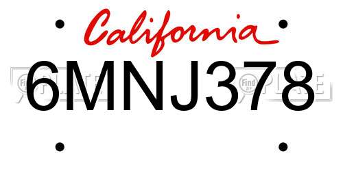 6MNJ378 California License Plate