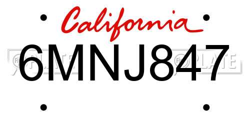 6MNJ847 California License Plate