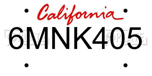 6MNK405 California License Plate