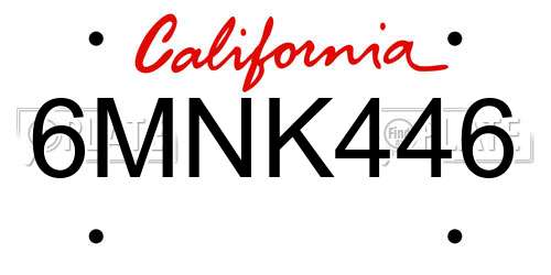 6MNK446 California License Plate
