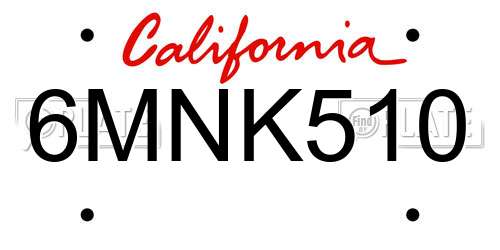 6MNK510 California License Plate