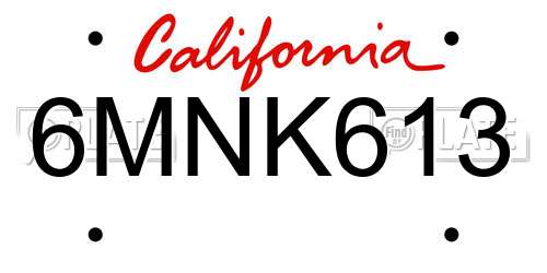 6MNK613 California License Plate