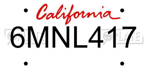 6MNL417 California License Plate
