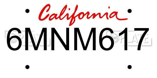 6MNM617 California License Plate