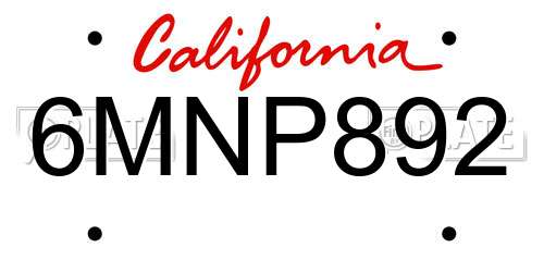 6MNP892 California License Plate