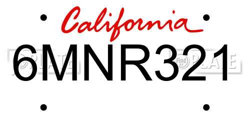 6MNR321 California License Plate