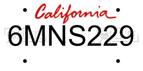 6MNS229 California License Plate