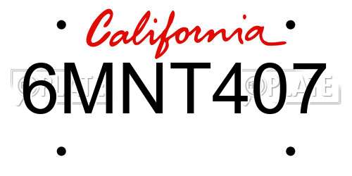 6MNT407 California License Plate