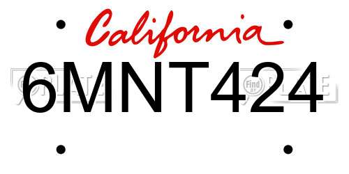 6MNT424 California License Plate