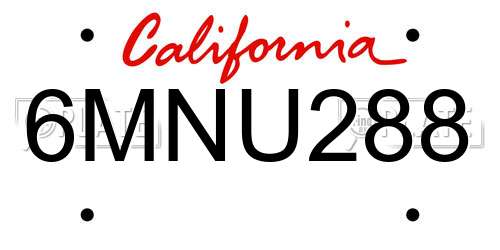 6MNU288 California License Plate