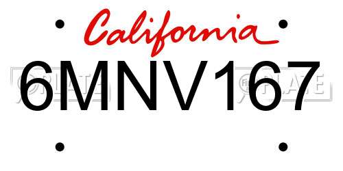 6MNV167 California License Plate