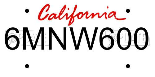 6MNW600 California License Plate