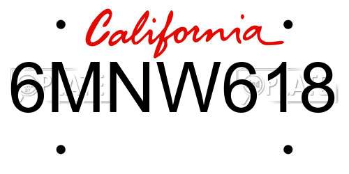 6MNW618 California License Plate