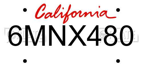 6MNX480 California License Plate