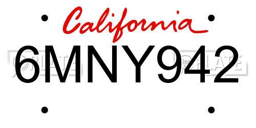 6MNY942 California License Plate