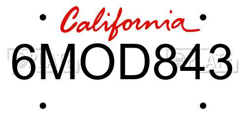 6MOD843 California License Plate