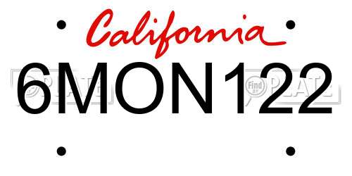 6MON122 California License Plate