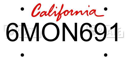 6MON691 California License Plate