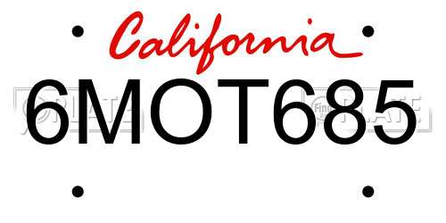 6MOT685 California License Plate