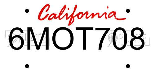 6MOT708 California License Plate