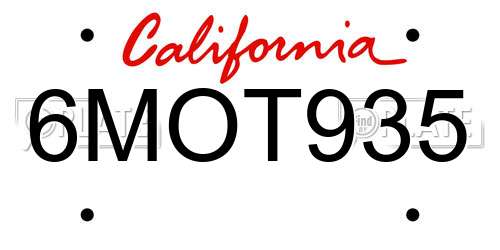 6MOT935 California License Plate