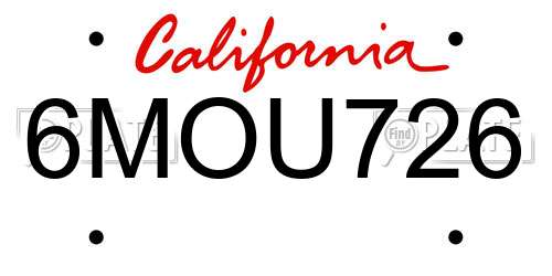 6MOU726 California License Plate