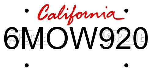 6MOW920 California License Plate