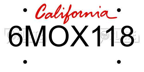 6MOX118 California License Plate