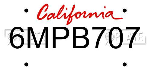 6MPB707 California License Plate