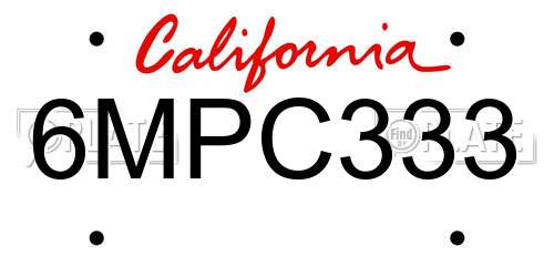 6MPC333 California License Plate