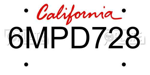 6MPD728 California License Plate