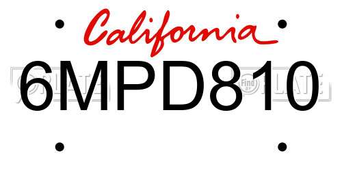 6MPD810 California License Plate