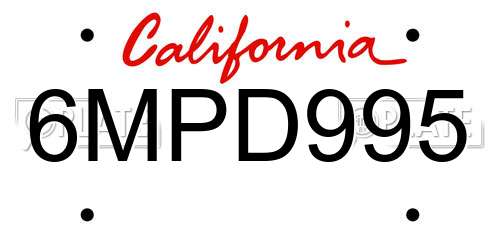 6MPD995 California License Plate