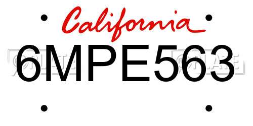 6MPE563 California License Plate